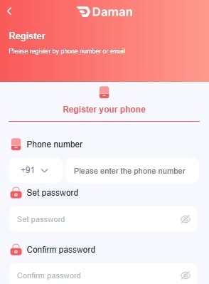 Daman game registration page